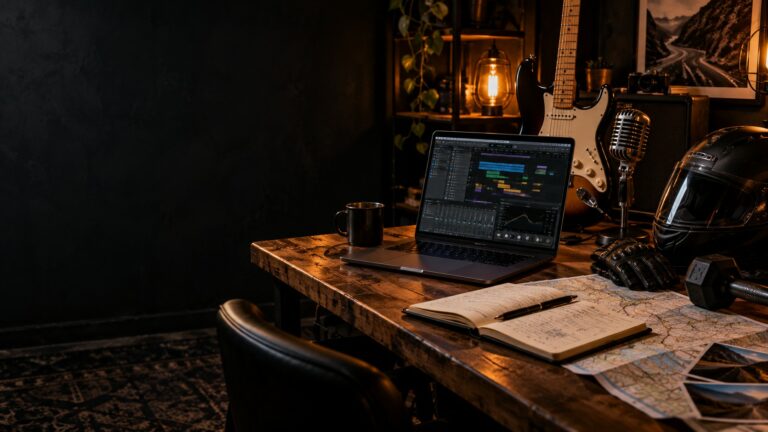 Portátil y proyectos en un estudio creativo